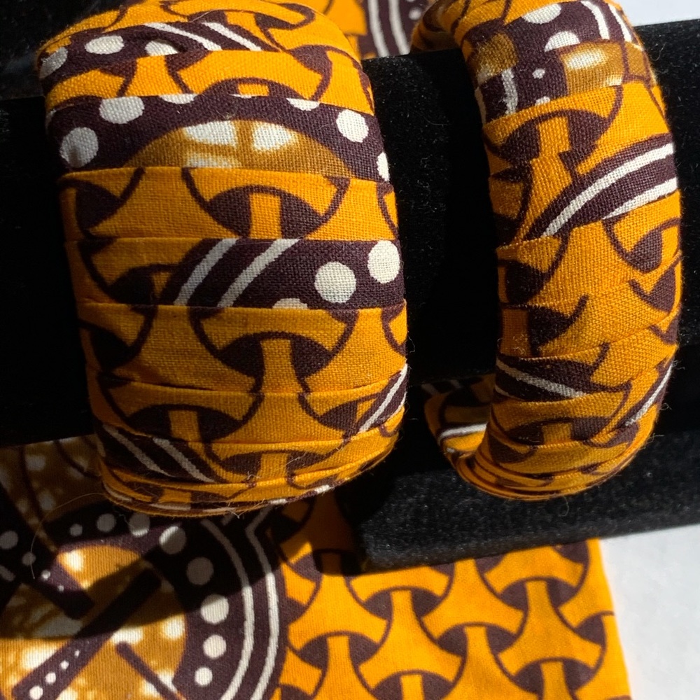 5 piece African American fabric head wrap and jewelry set - Picture 4 of 5